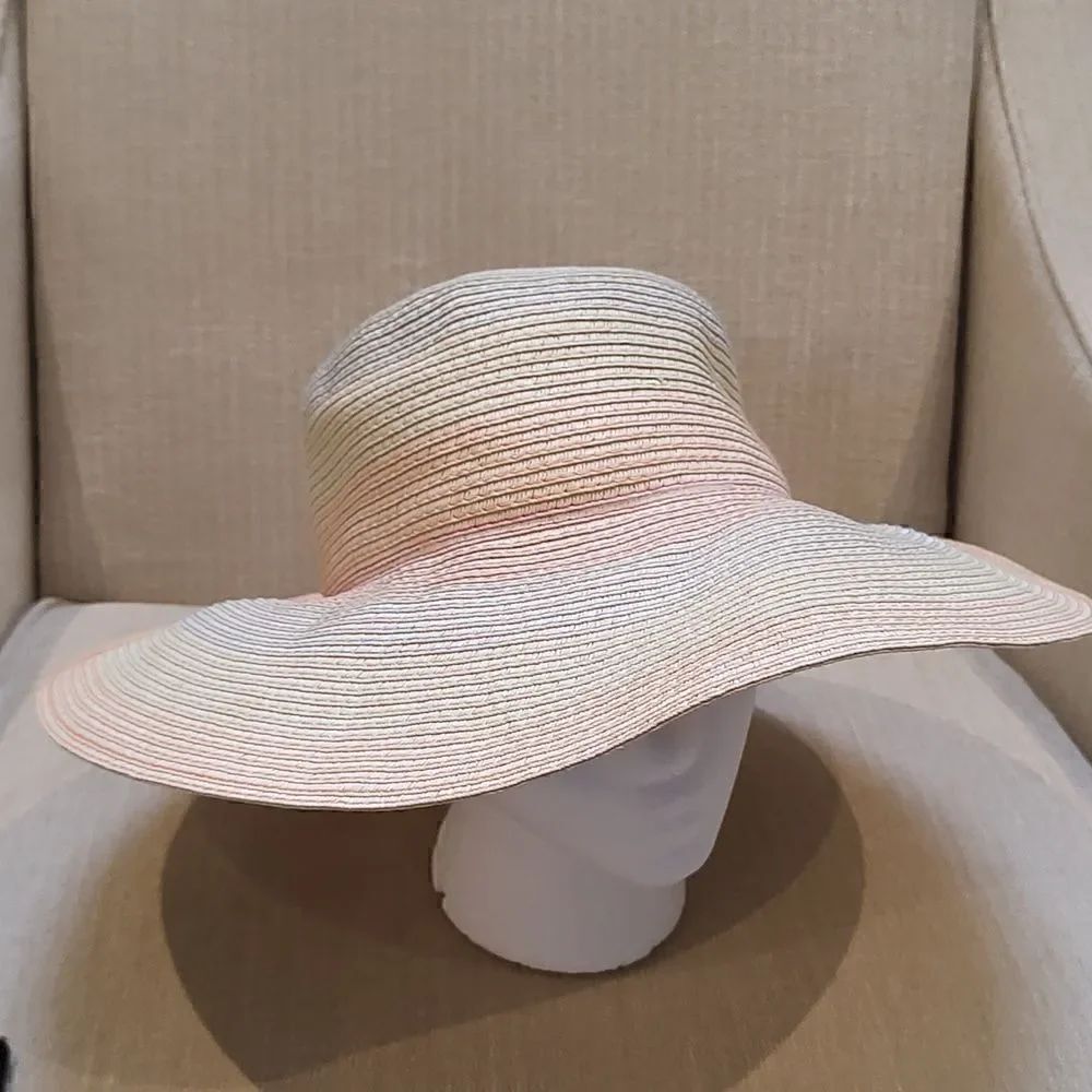 Talbot's Woven Rainbow Striped Wide Brimmed Summer Sun Hat Coastal Beach Summer